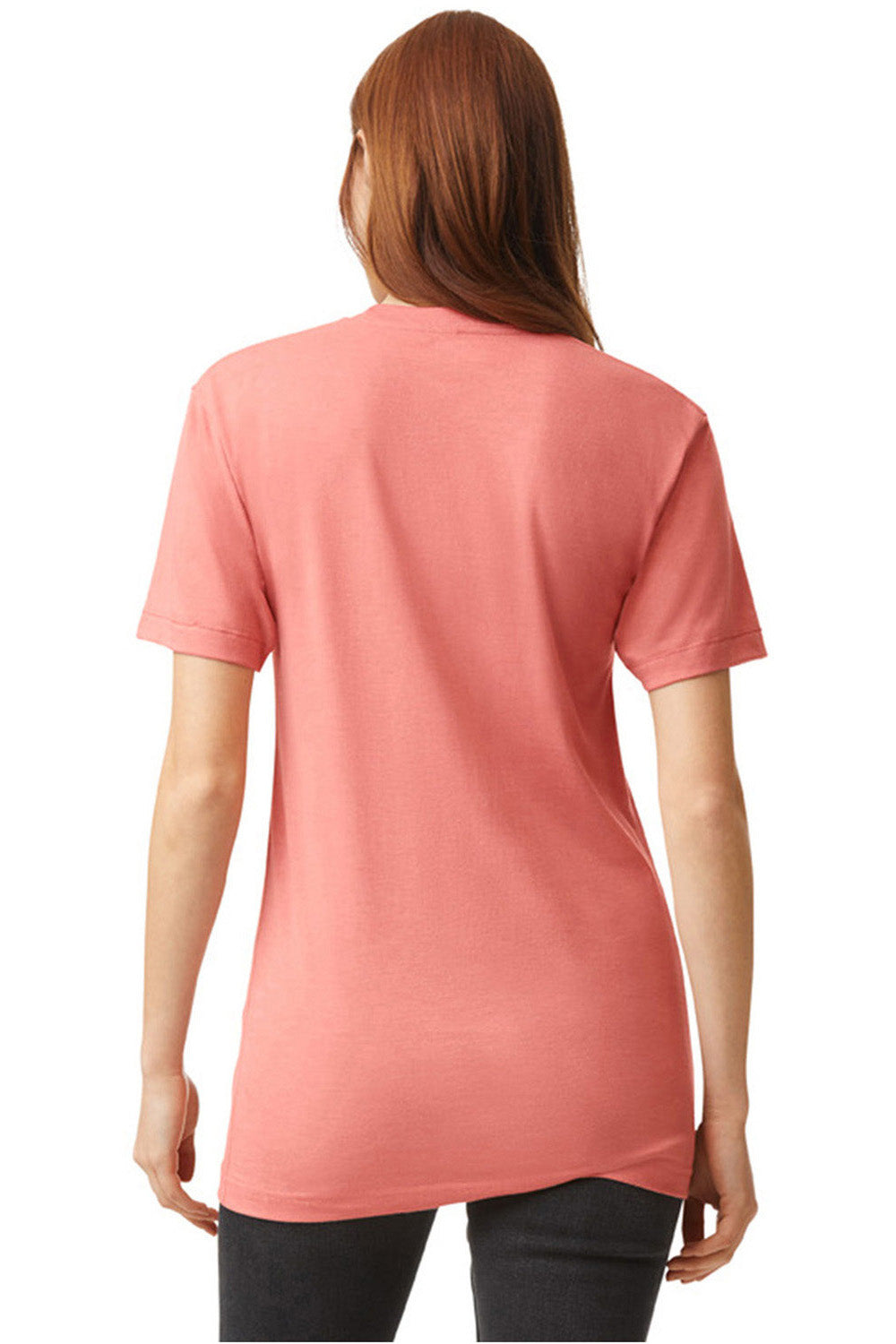 American Apparel TR401 Mens Track Short Sleeve Crewneck T-Shirt Coral Model Back