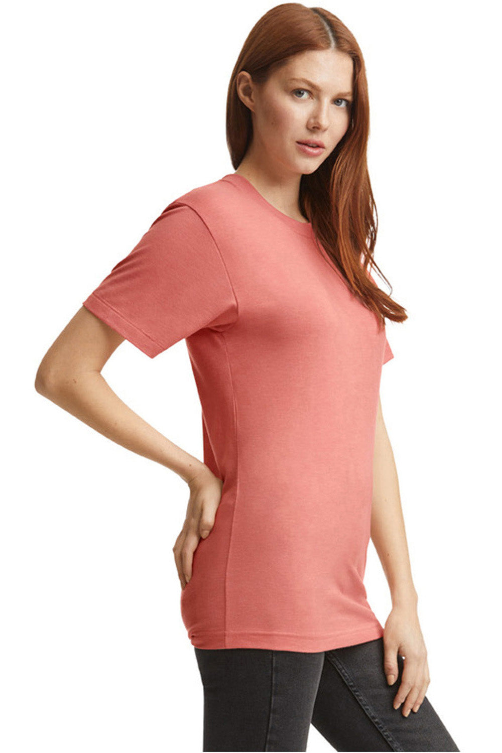 American Apparel TR401 Mens Track Short Sleeve Crewneck T-Shirt Coral Model Side