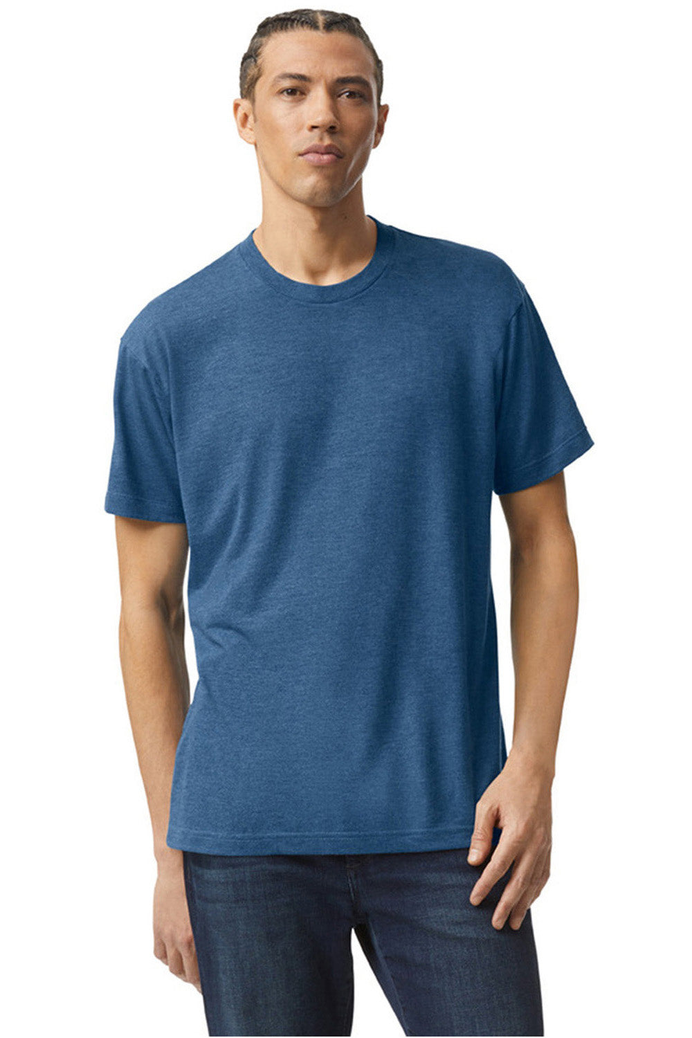 American Apparel TR401 Mens Track Short Sleeve Crewneck T-Shirt Dusk Blue Model Front