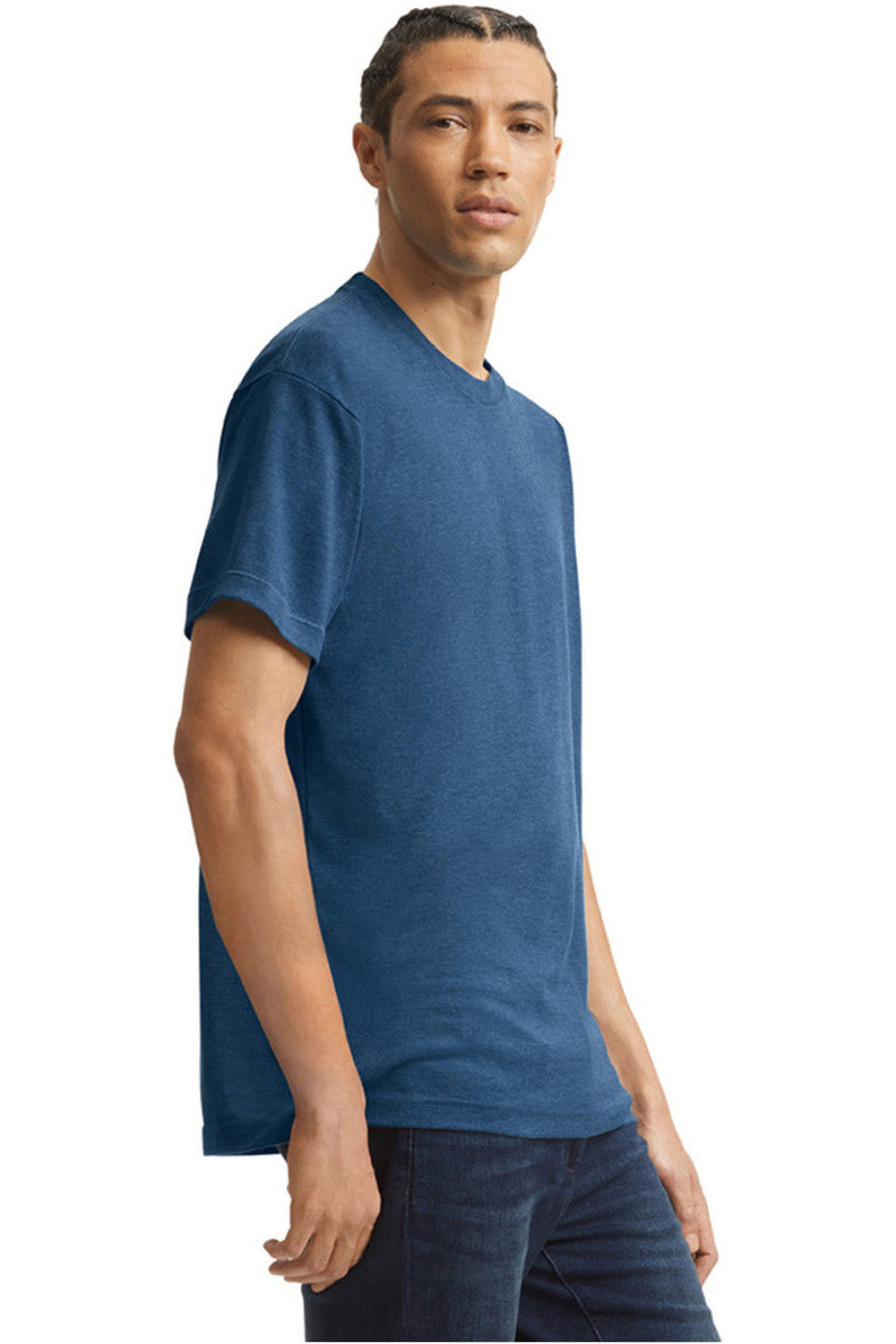 American Apparel TR401 Mens Track Short Sleeve Crewneck T-Shirt Dusk Blue Model Side