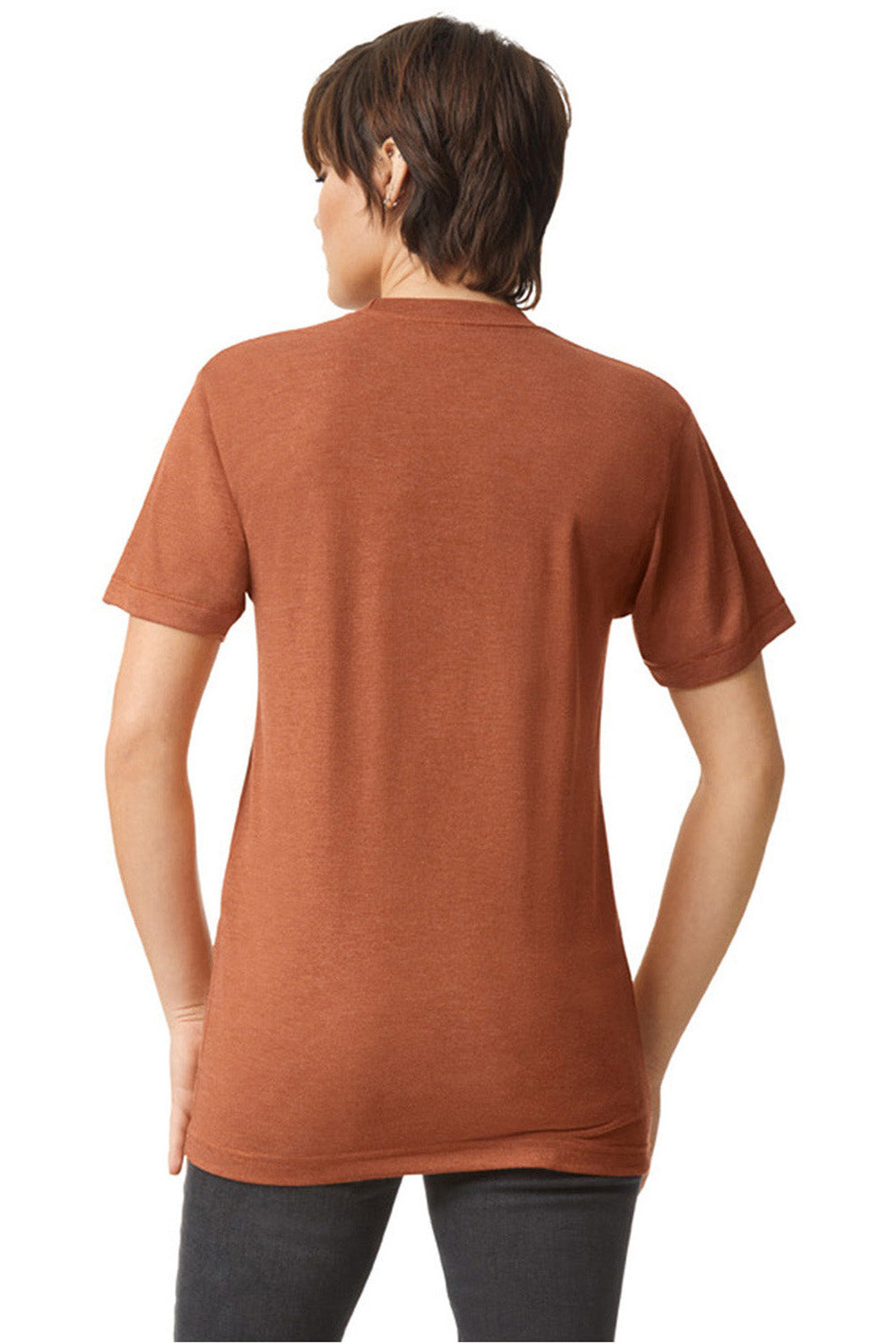 American Apparel TR401 Mens Track Short Sleeve Crewneck T-Shirt Rust Model Back