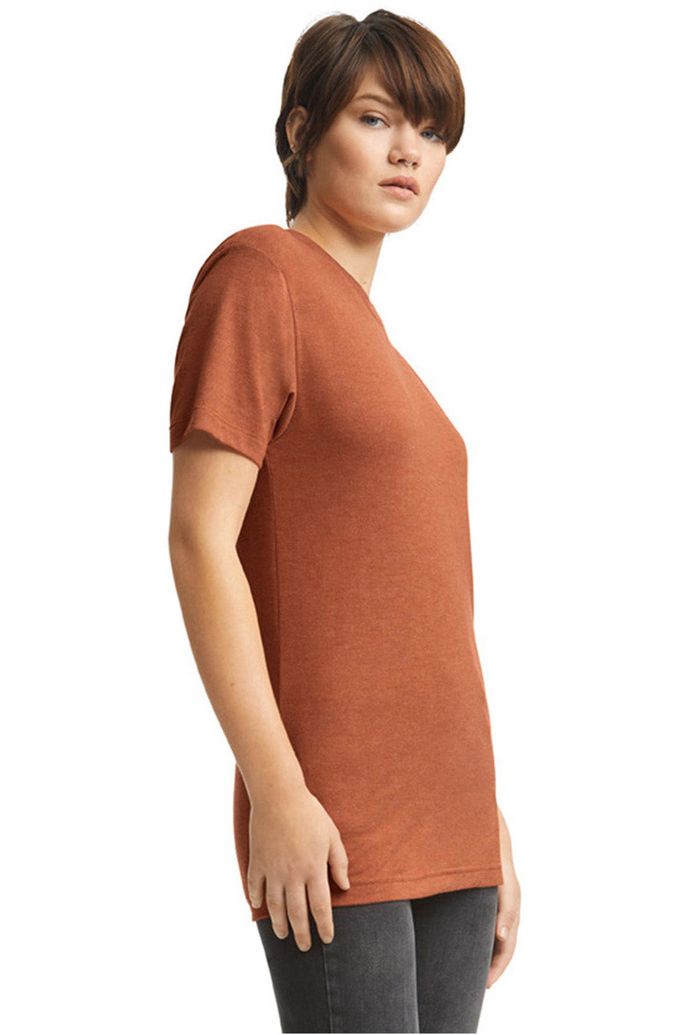 American Apparel TR401 Mens Track Short Sleeve Crewneck T-Shirt Rust Model Side