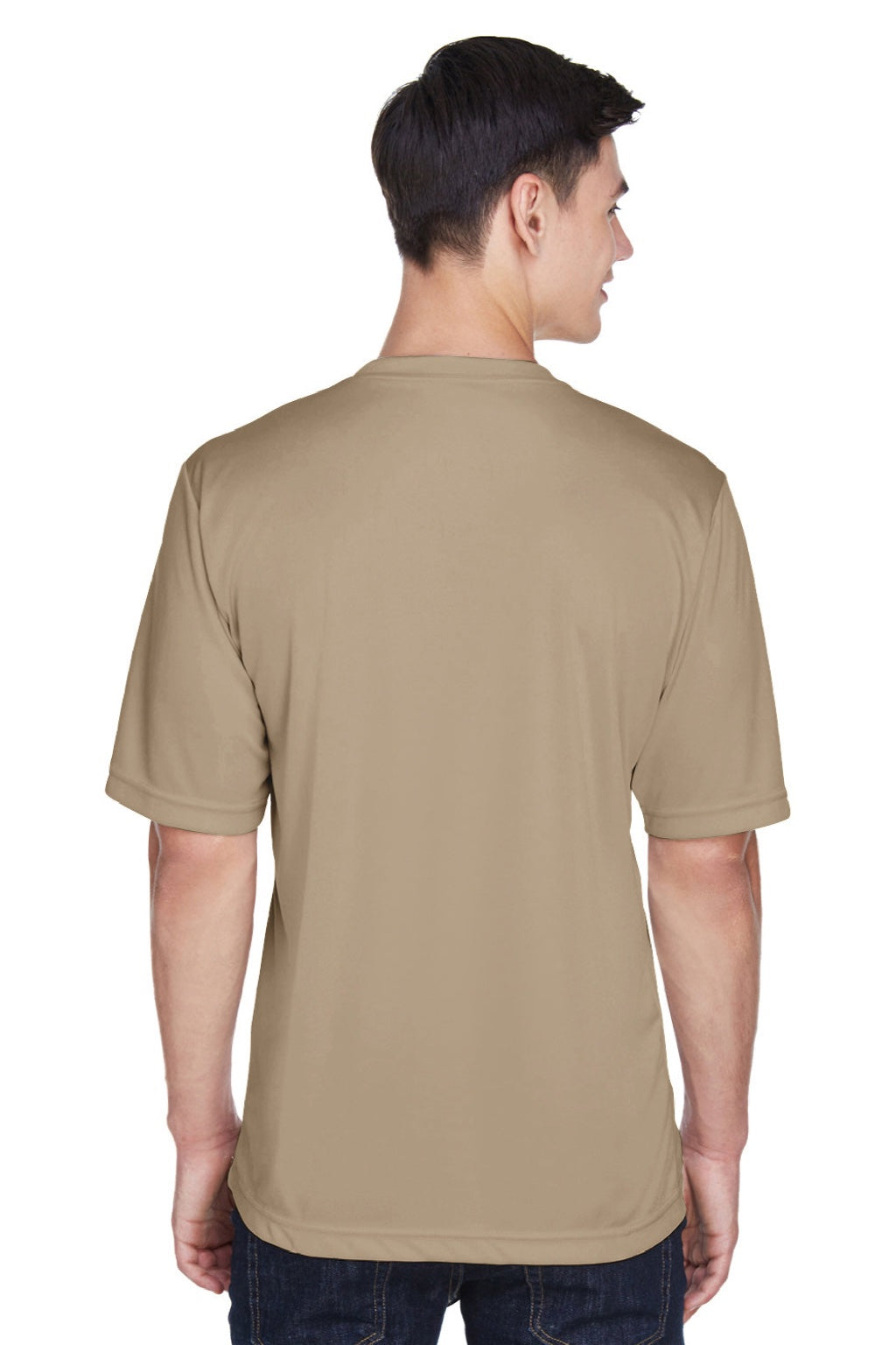 Team 365 TT11 Mens Zone Performance Moisture Wicking Short Sleeve Crewneck T-Shirt Desert Khaki Brown Model Back