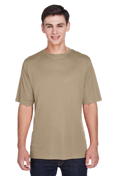 Team 365 TT11 Mens Zone Performance Moisture Wicking Short Sleeve Crewneck T-Shirt Desert Khaki Brown Model Front