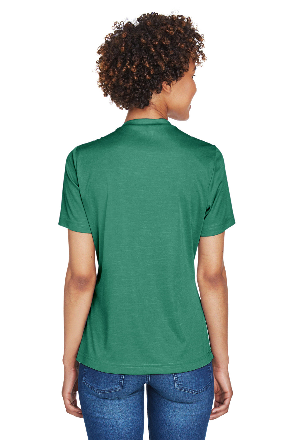 Team 365 TT11HW Womens Sonic Performance Heather Moisture Wicking Short Sleeve V-Neck T-Shirt Heather Forest Green Model Back