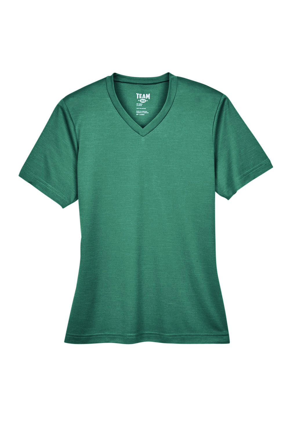 Team 365 TT11HW Womens Sonic Performance Heather Moisture Wicking Short Sleeve V-Neck T-Shirt Heather Forest Green Flat Front
