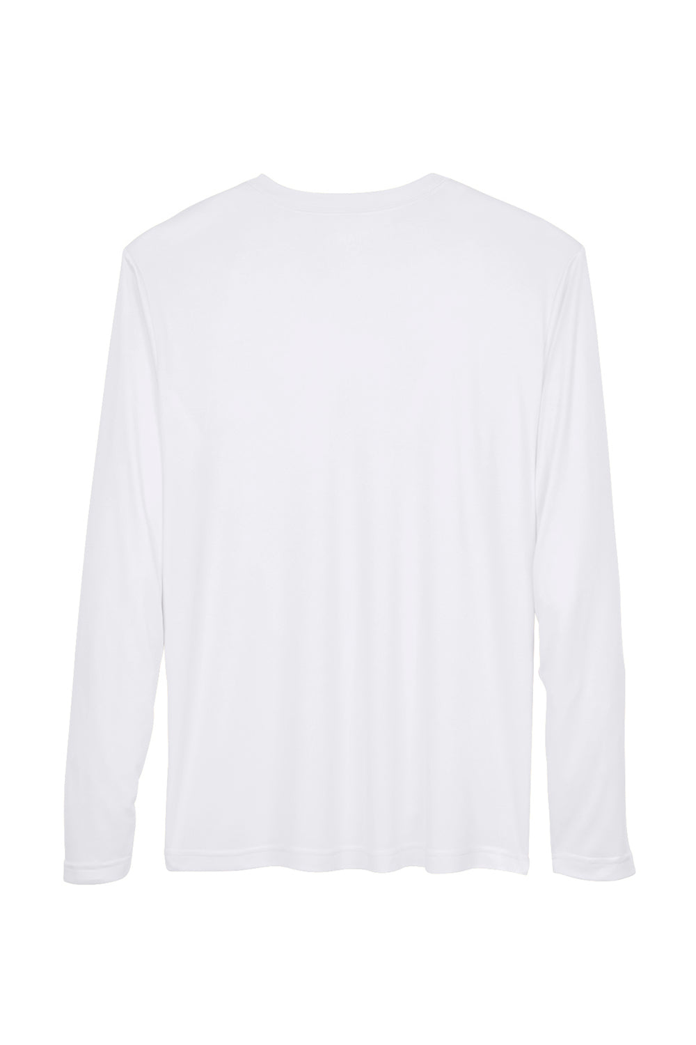 Team 365 TT11L Mens Zone Performance Moisture Wicking Long Sleeve Crewneck T-Shirt White Flat Back