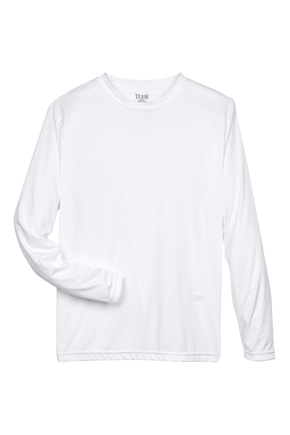 Team 365 TT11L Mens Zone Performance Moisture Wicking Long Sleeve Crewneck T-Shirt White Flat Front