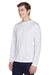 Team 365 TT11L Mens Zone Performance Moisture Wicking Long Sleeve Crewneck T-Shirt White Model 3q