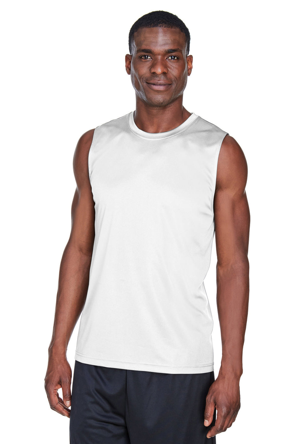 Team 365 TT11M Mens Zone Performance Muscle Moisture Wicking Tank Top White Model Front