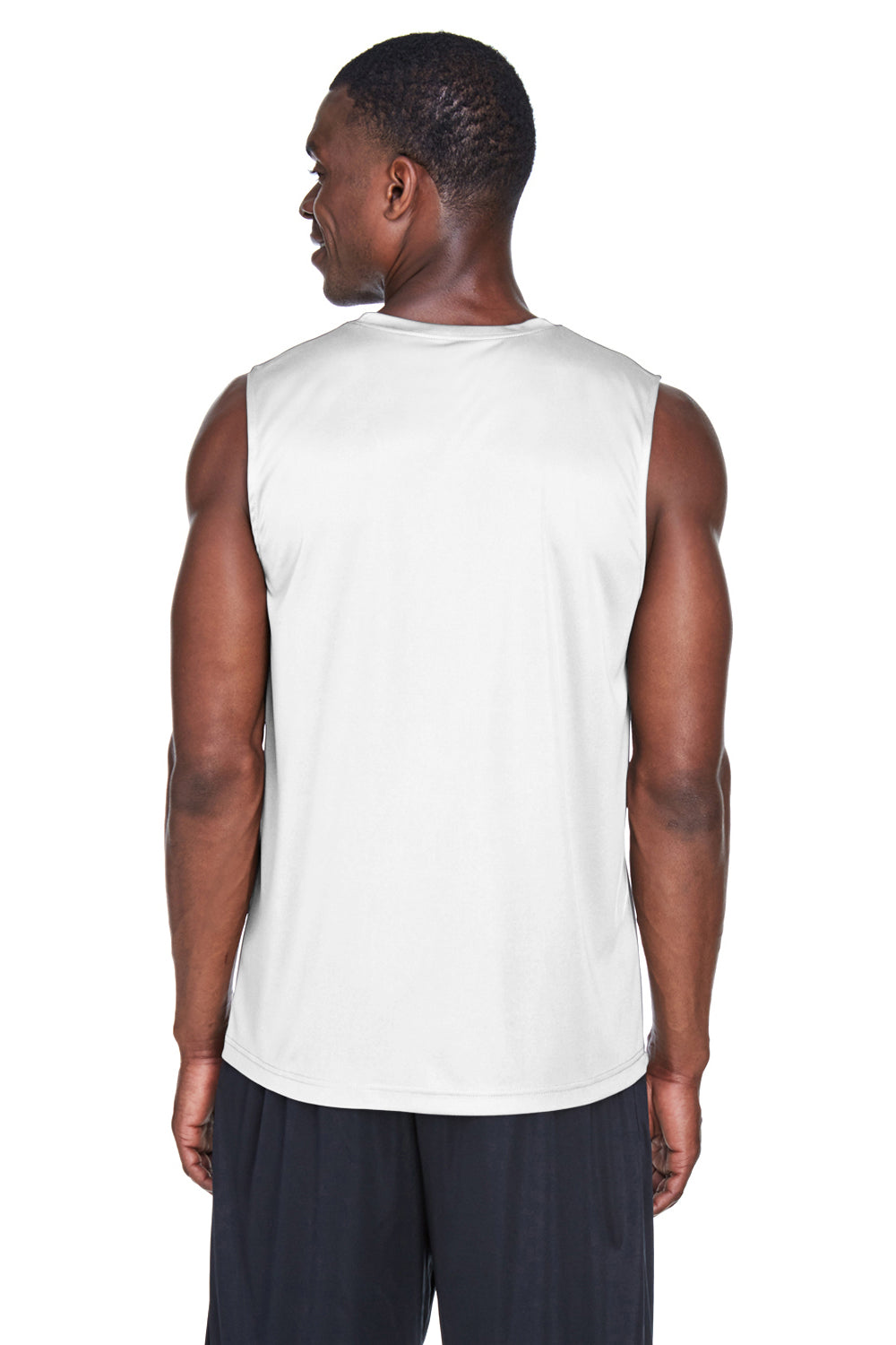 Team 365 TT11M Mens Zone Performance Muscle Moisture Wicking Tank Top White Model Back