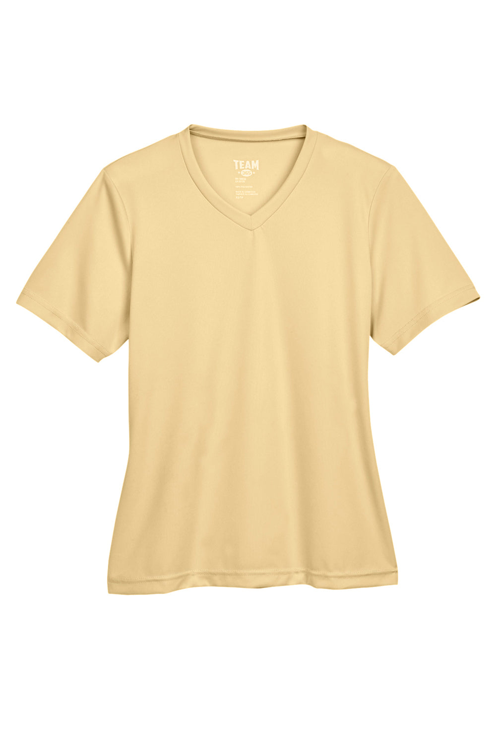 Team 365 TT11W Womens Zone Performance Moisture Wicking Short Sleeve V-Neck T-Shirt Vegas Gold Flat Front