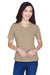 Team 365 TT11W Womens Zone Performance Moisture Wicking Short Sleeve V-Neck T-Shirt Desert Khaki Brown Model Front