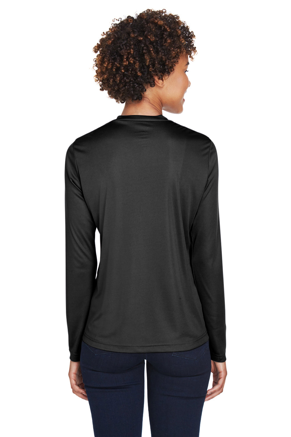 Team 365 TT11WL Womens Zone Performance Moisture Wicking Long Sleeve Crewneck T-Shirt Black Model Back