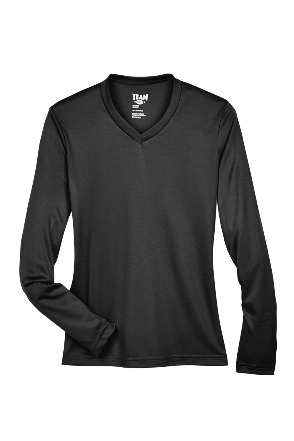 Team 365 TT11WL Womens Zone Performance Moisture Wicking Long Sleeve Crewneck T-Shirt Black Flat Front