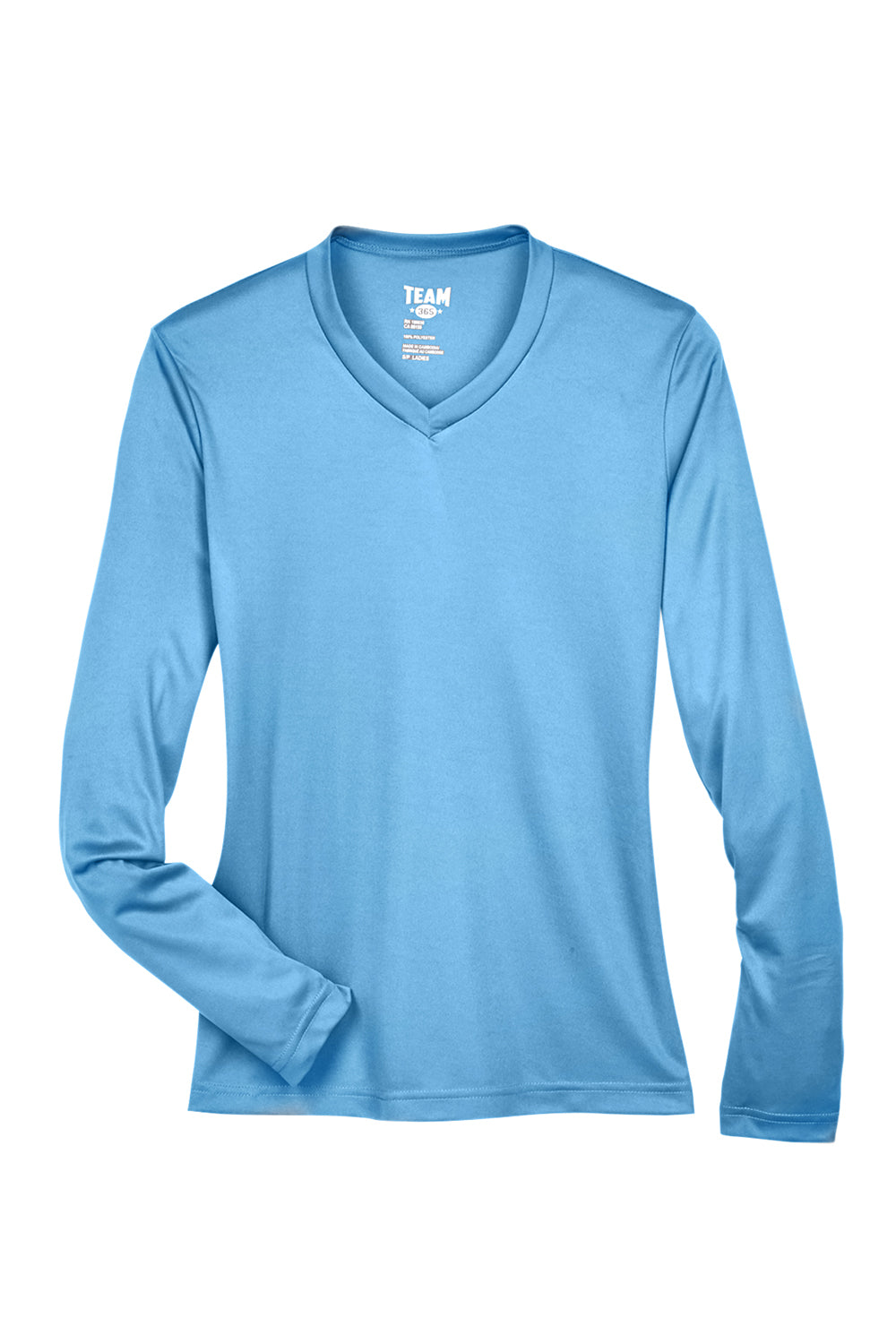 Team 365 TT11WL Womens Zone Performance Moisture Wicking Long Sleeve Crewneck T-Shirt Light Blue Flat Front
