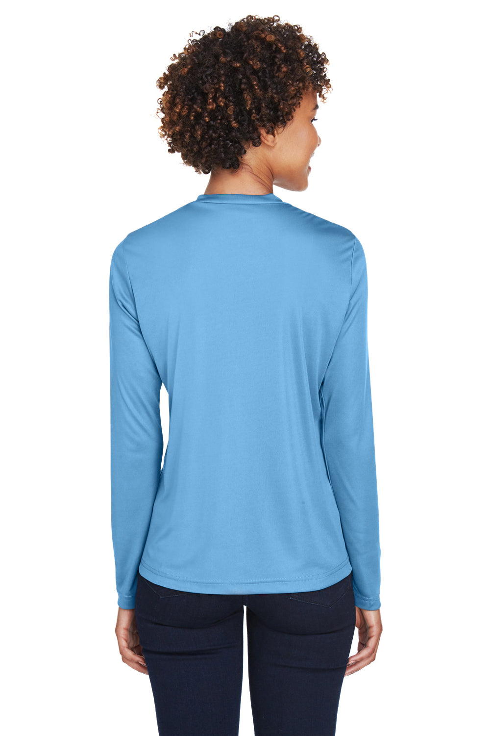 Team 365 TT11WL Womens Zone Performance Moisture Wicking Long Sleeve Crewneck T-Shirt Light Blue Model Back