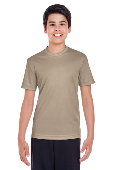 Team 365 TT11Y Youth Zone Performance Moisture Wicking Short Sleeve Crewneck T-Shirt Desert Khaki Brown Model Front