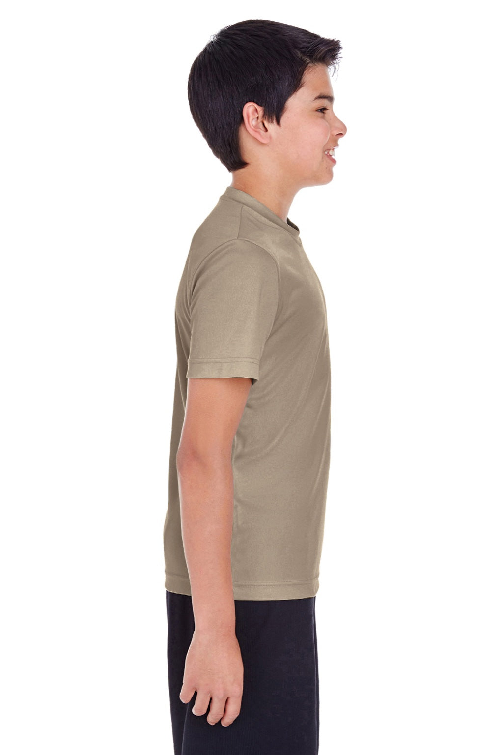 Team 365 TT11Y Youth Zone Performance Moisture Wicking Short Sleeve Crewneck T-Shirt Desert Khaki Brown Model Side