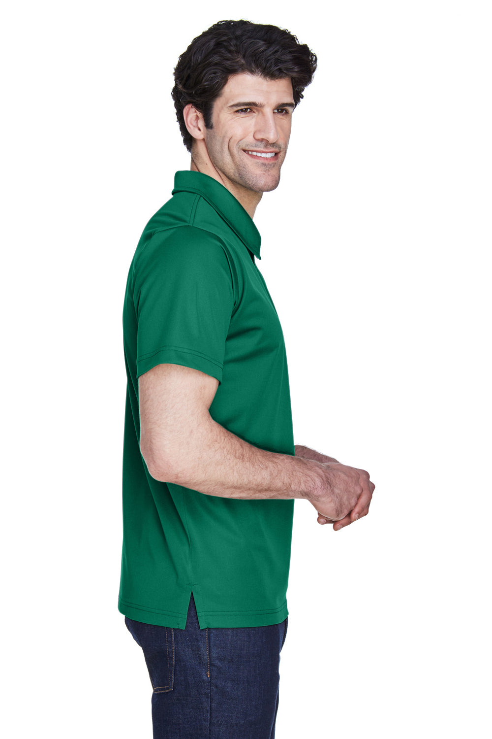 Team 365 TT21 Mens Command Performance Moisture Wicking Short Sleeve Polo Shirt Forest Green Model Side