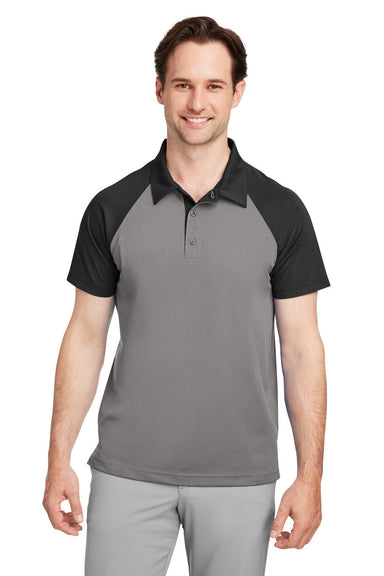 Team 365 TT21C Mens Command Colorblock Moisture Wicking Short Sleeve Polo Shirt Graphite Grey/Black Model Front