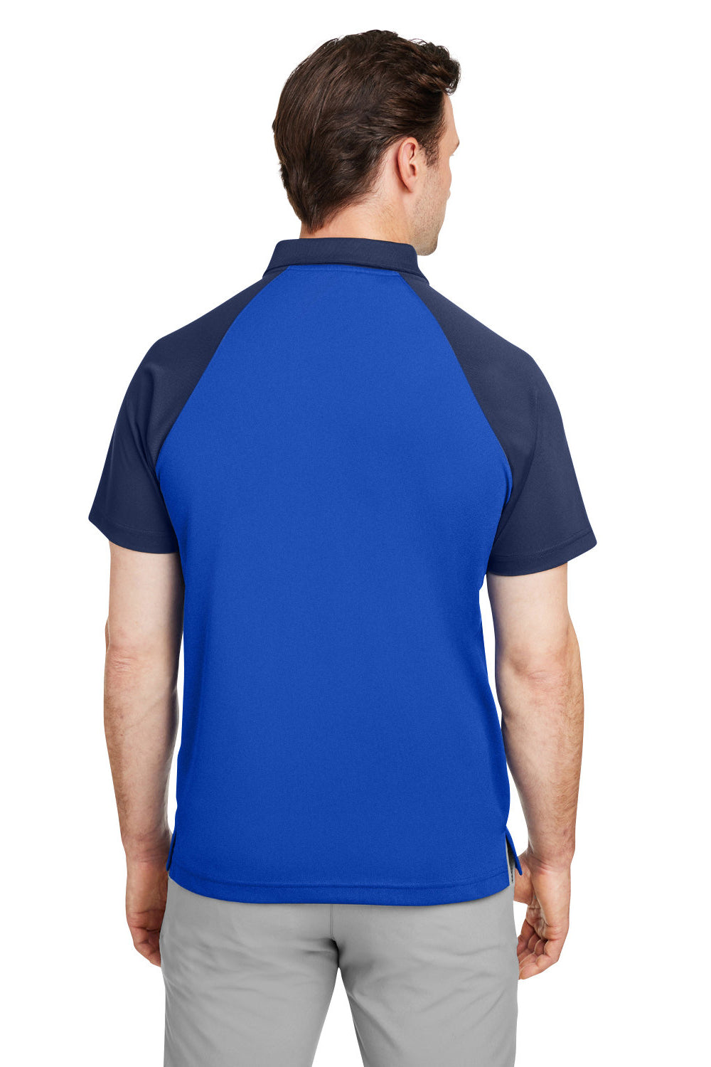 Team 365 TT21C Mens Command Colorblock Moisture Wicking Short Sleeve Polo Shirt Royal Blue/Dark Navy Blue Model Back