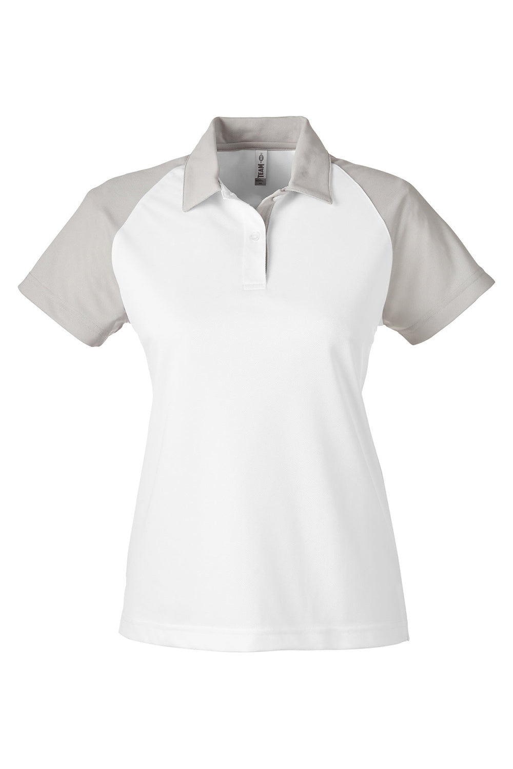 Team 365 TT21CW Womens Command Colorblock Moisture Wicking Short Sleeve Polo Shirt White/Silver Grey Flat Front