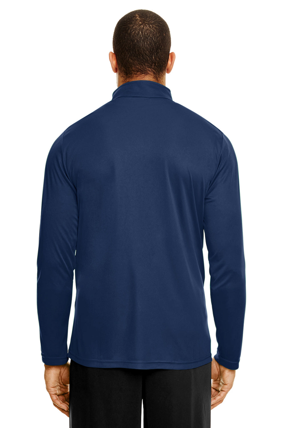 Team 365 TT31 Mens Zone Performance Moisture Wicking 1/4 Zip Sweatshirt Dark Navy Blue Model Back
