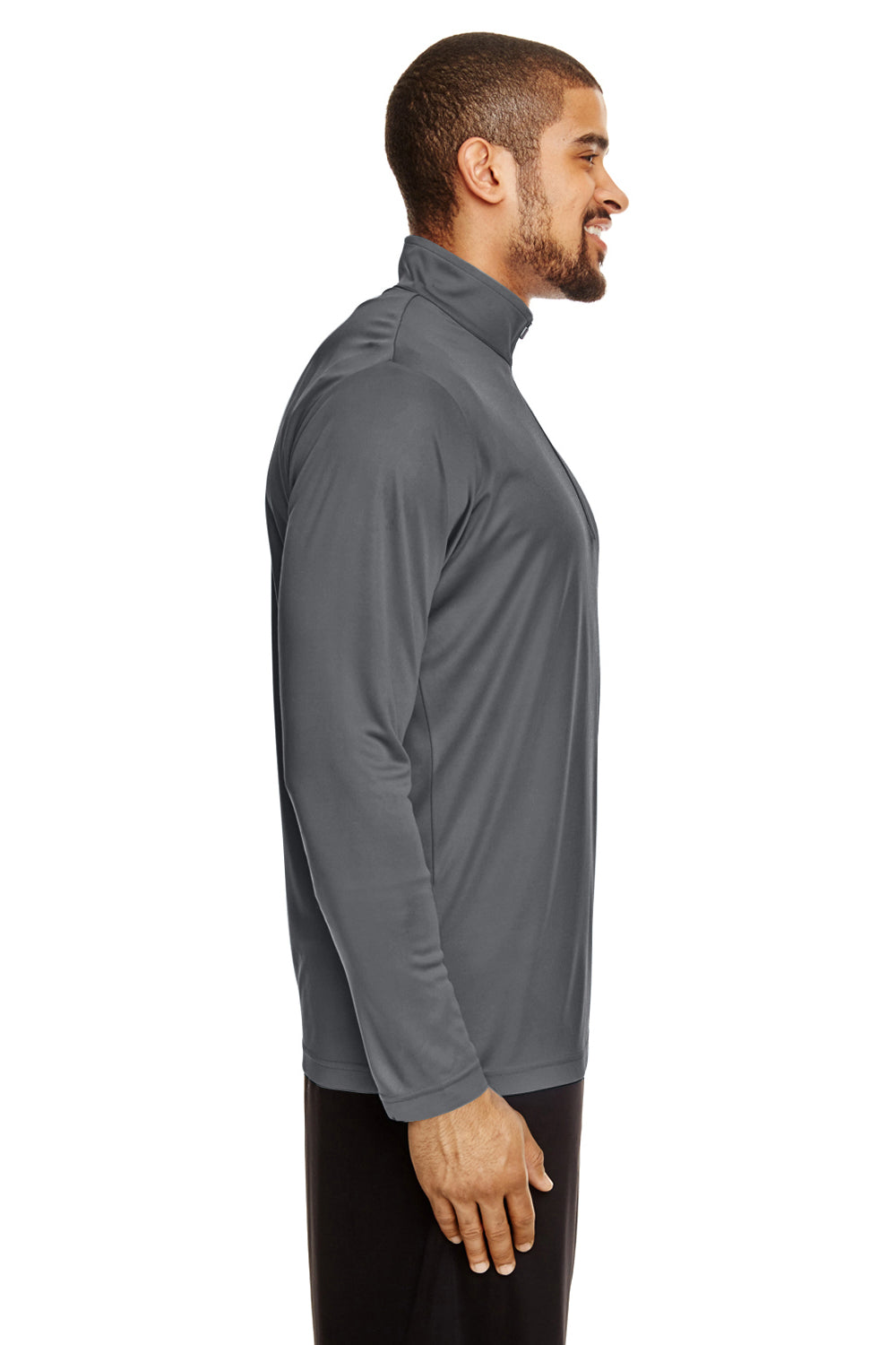 Team 365 TT31 Mens Zone Performance Moisture Wicking 1/4 Zip Sweatshirt Graphite Grey Model Side