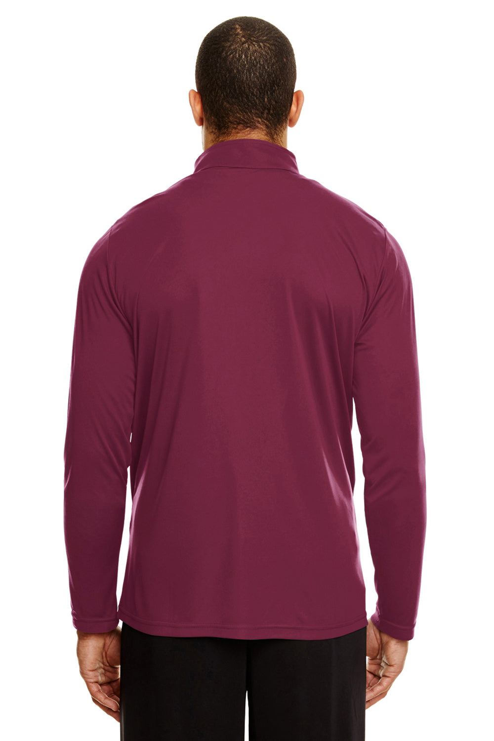 Team 365 TT31 Mens Zone Performance Moisture Wicking 1/4 Zip Sweatshirt Maroon Model Back
