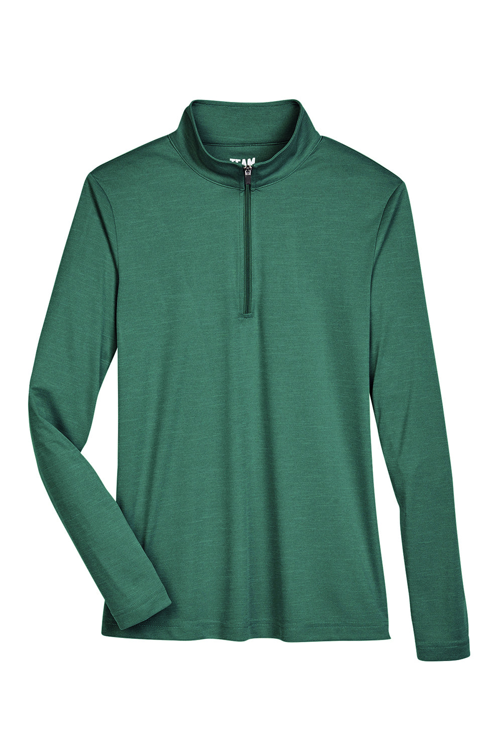Team 365 TT31HW Womens Zone Sonic Performance Moisture Wicking 1/4 Zip Sweatshirt Heather Forest Green Flat Front