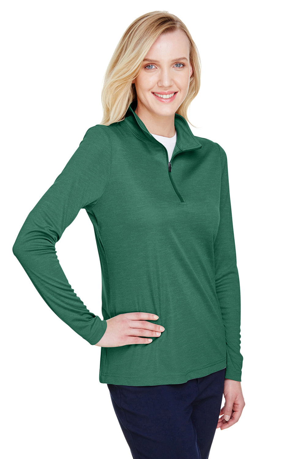 Team 365 TT31HW Womens Zone Sonic Performance Moisture Wicking 1/4 Zip Sweatshirt Heather Forest Green Model 3q