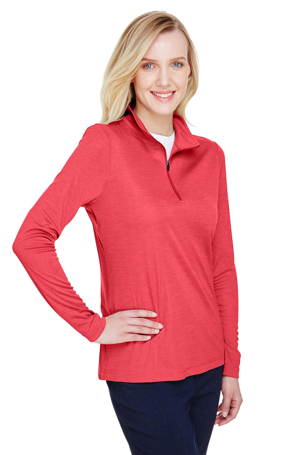 Team 365 TT31HW Womens Zone Sonic Performance Moisture Wicking 1/4 Zip Sweatshirt Heather Red Model 3q