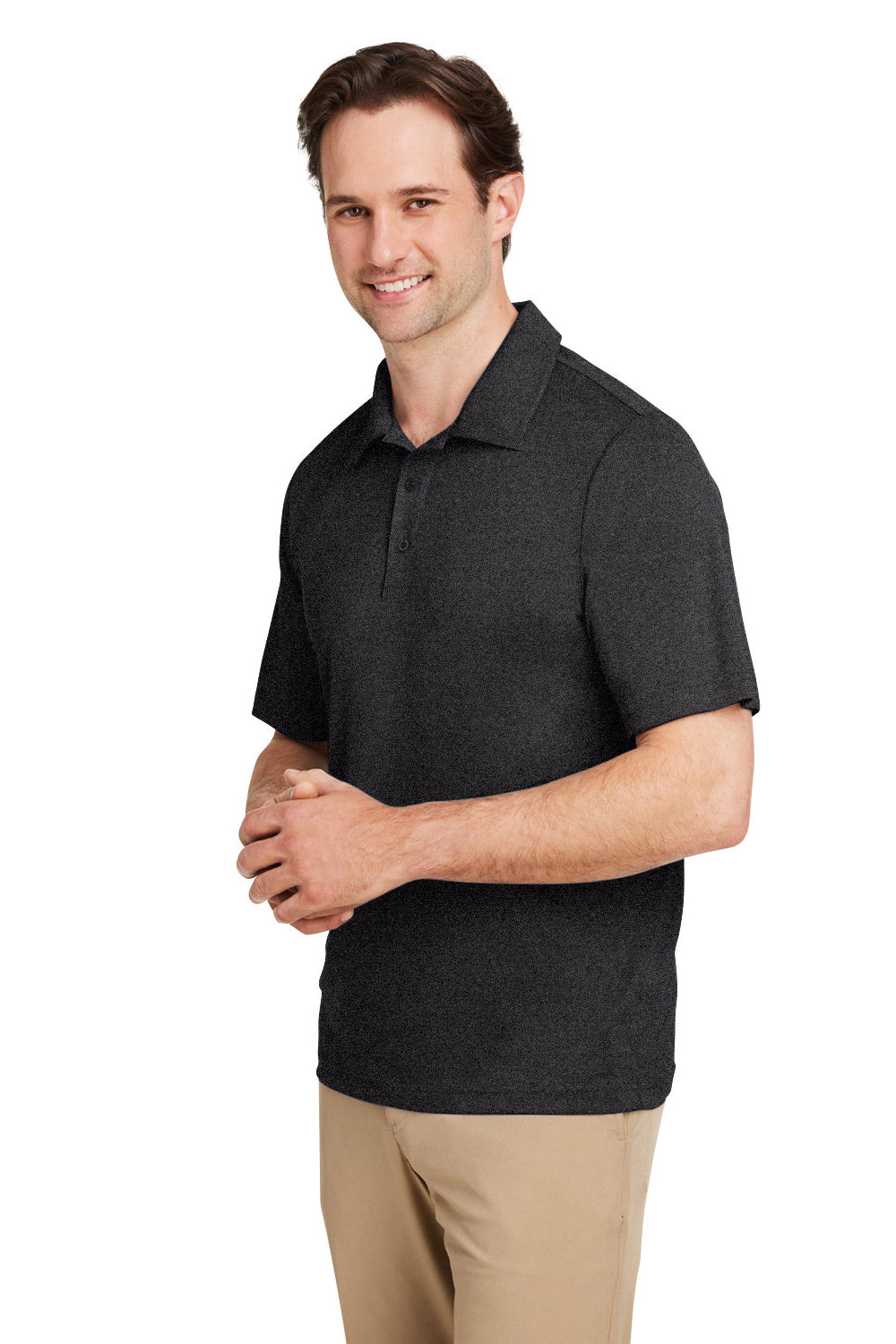 Team 365 TT51H Mens Zone Sonic Moisture Wicking Short Sleeve Polo Shirt Heather Black Model 3q