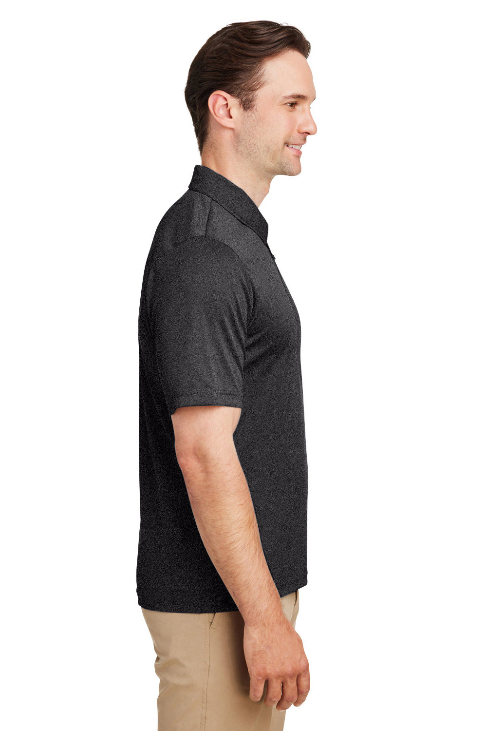 Team 365 TT51H Mens Zone Sonic Moisture Wicking Short Sleeve Polo Shirt Heather Black Model Side