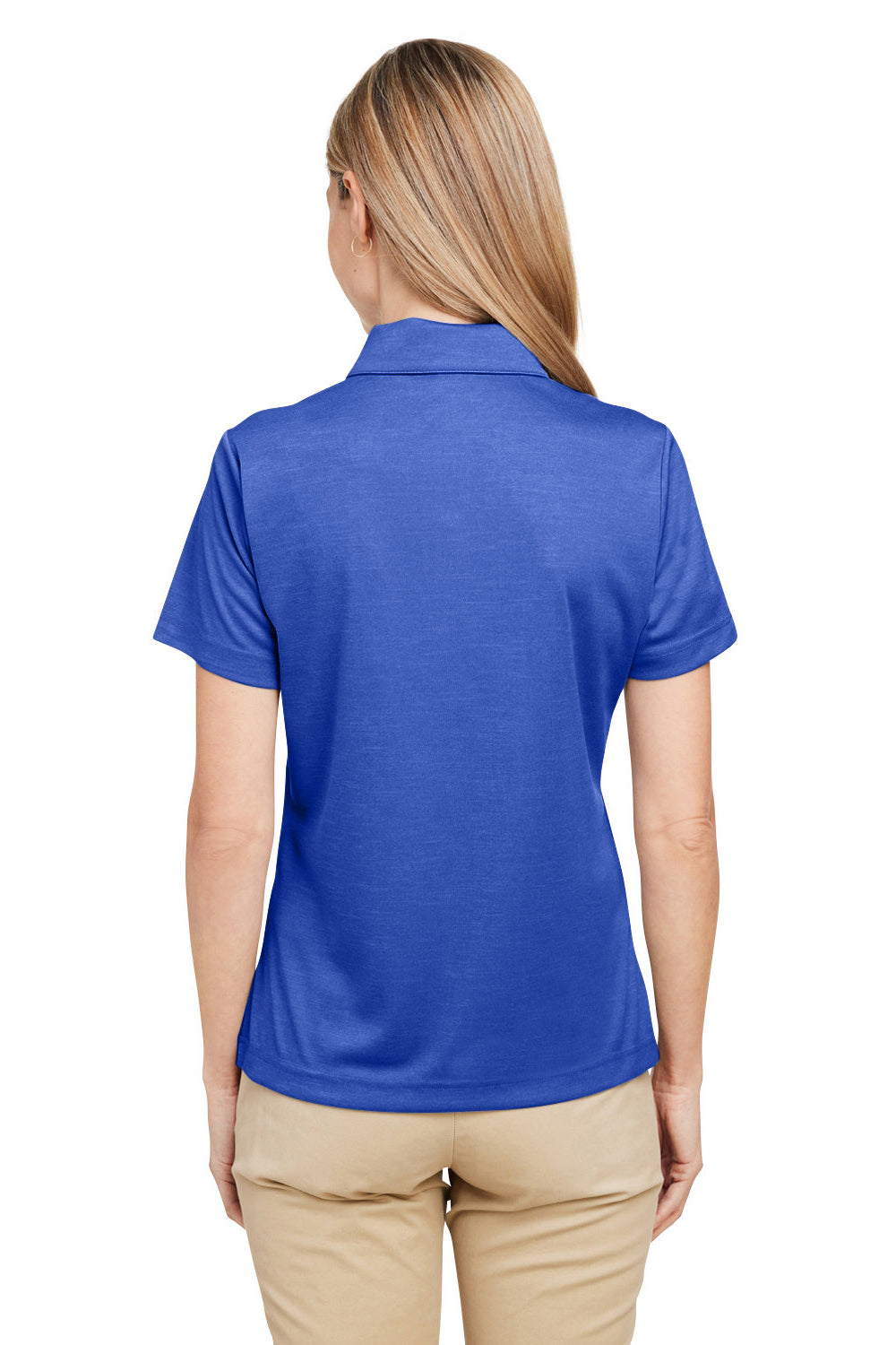 Team 365 TT51HW Womens Zone Sonic Moisture Wicking Short Sleeve Polo Shirt Heather Royal Blue Model Back
