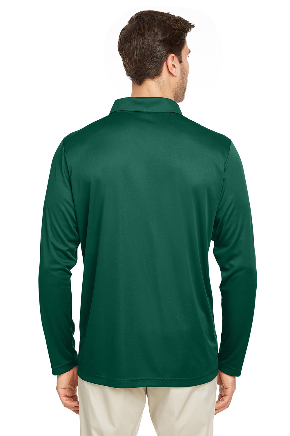Team 365 TT51L Mens Zone Sonic Moisture Wicking Long Sleeve Polo Shirt Forest Green Model Back