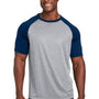 Team 365 Mens Zone Colorblock Moisture Wicking Short Sleeve Crewneck T-Shirt - Heather Grey/Dark Navy Blue