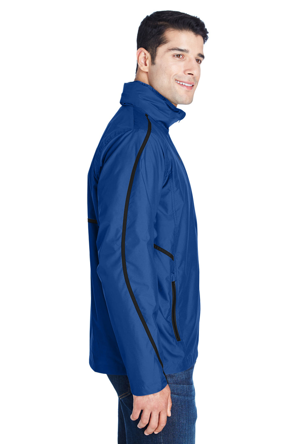 Team 365 TT70 Mens Conquest Wind & Water Resistant Full Zip Hooded Jacket Royal Blue Model Side