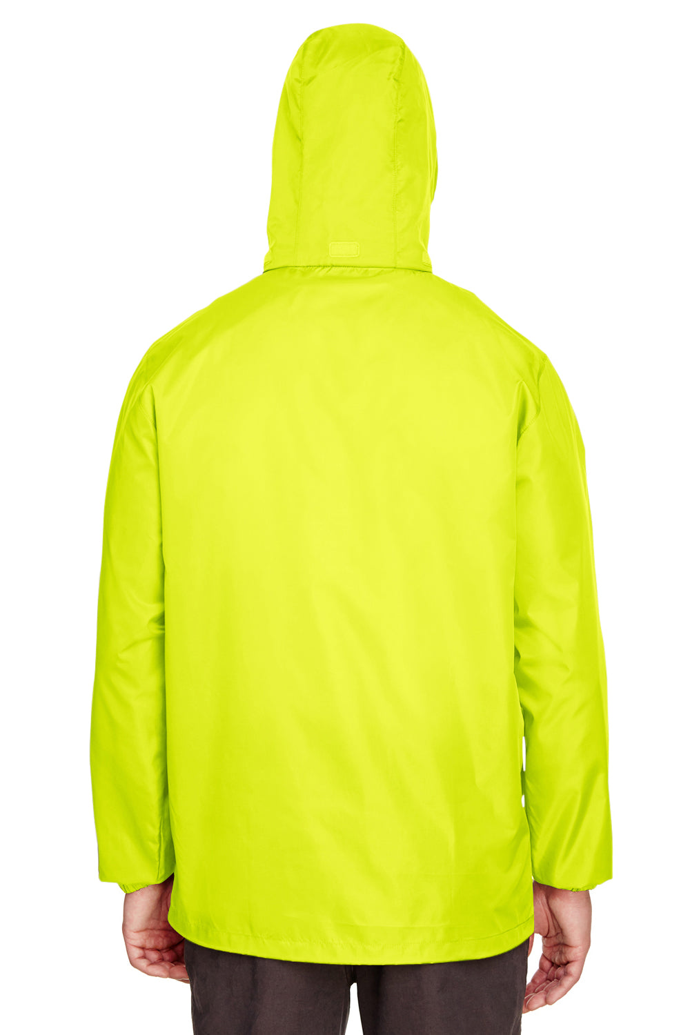 Team 365 TT73 Mens Zone Protect Water Resistant Full Zip Hooded Jacket Safety Yellow Model Back