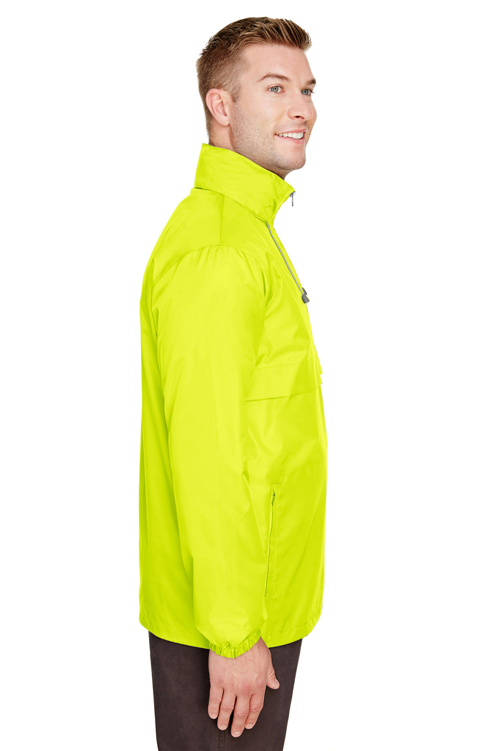 Team 365 TT73 Mens Zone Protect Water Resistant Full Zip Hooded Jacket Safety Yellow Model Side