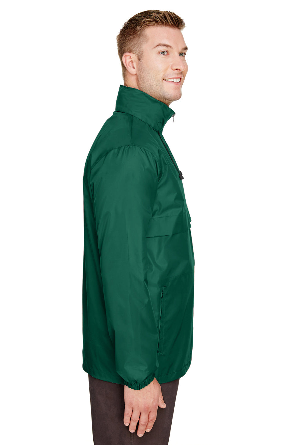 Team 365 TT73 Mens Zone Protect Water Resistant Full Zip Hooded Jacket Forest Green Model Side
