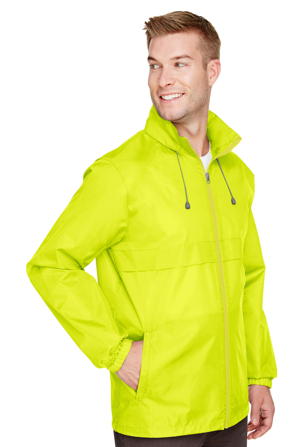 Team 365 TT73 Mens Zone Protect Water Resistant Full Zip Hooded Jacket Safety Yellow Model 3q