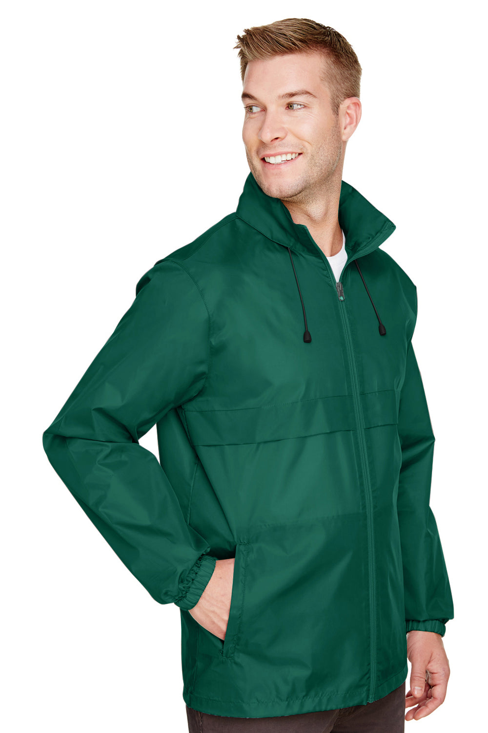 Team 365 TT73 Mens Zone Protect Water Resistant Full Zip Hooded Jacket Forest Green Model 3q