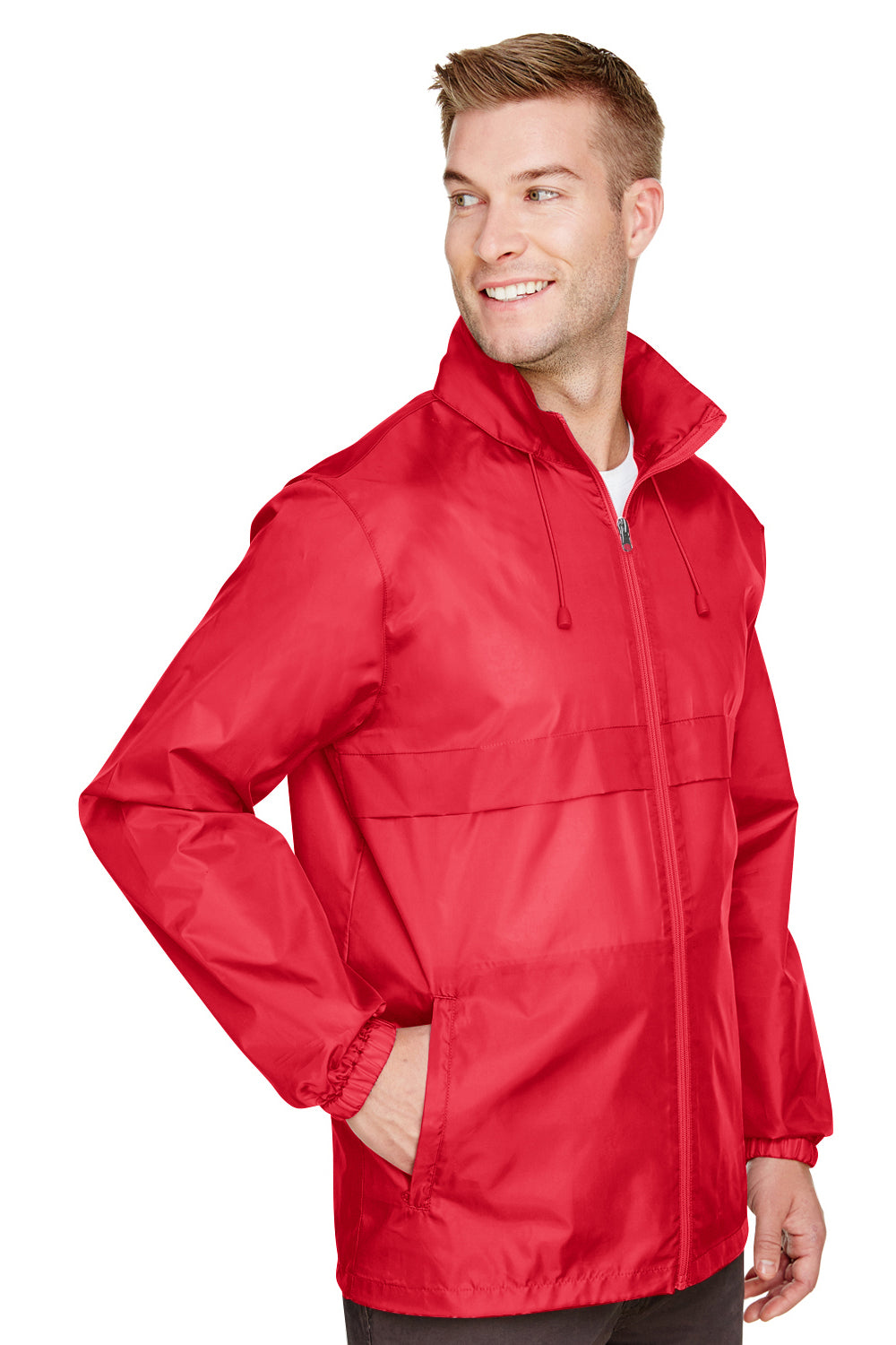 Team 365 TT73 Mens Zone Protect Water Resistant Full Zip Hooded Jacket Red Model 3q