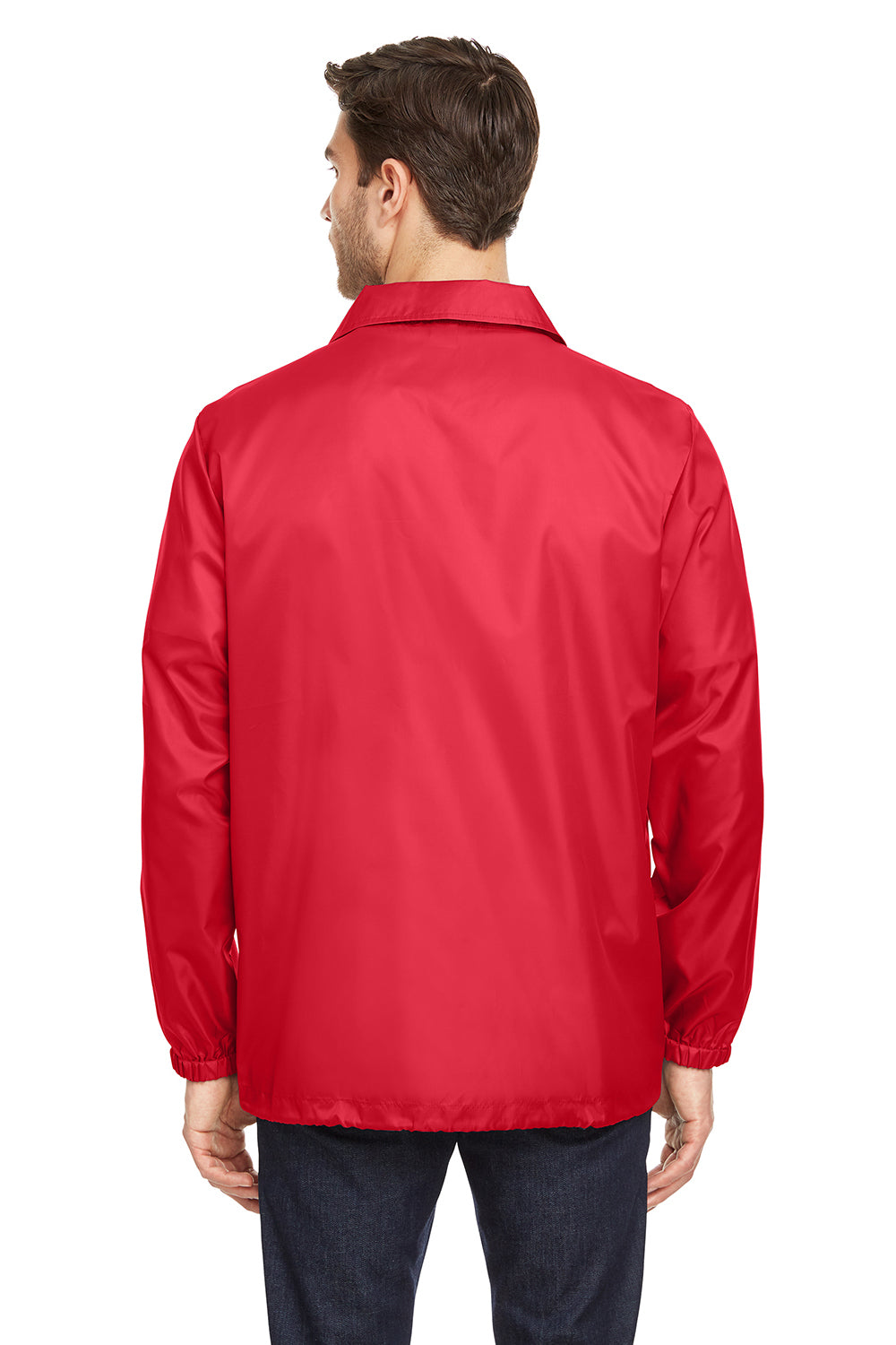 Team 365 TT75 Mens Zone Protect Water Resistant Snap Down Coaches Jacket Red Model Back