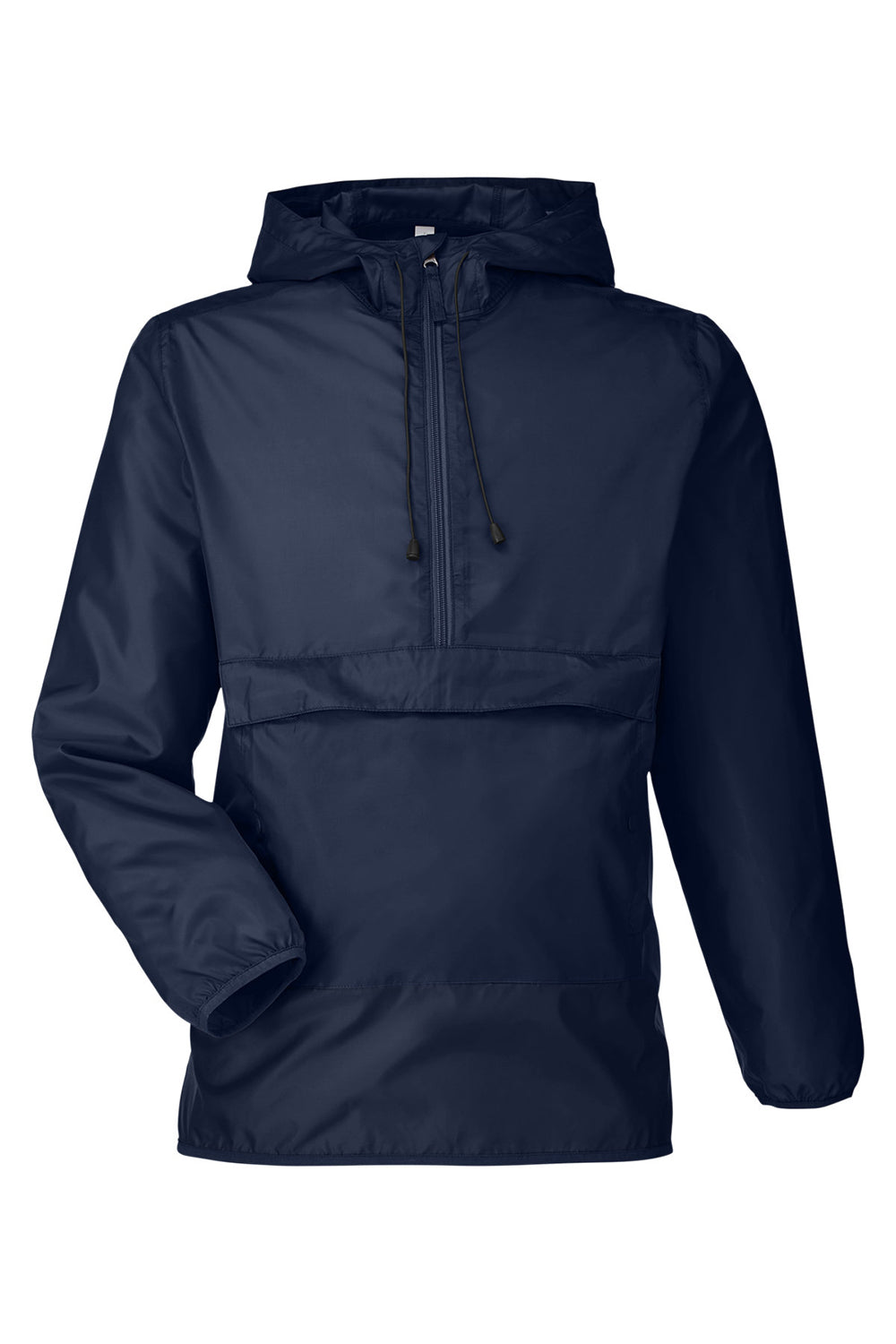 Team 365 TT77 Mens Zone Protect Water Resistant Hooded Packable Hooded 1/4 Zip Anorak Jacket Dark Navy Blue Flat Front