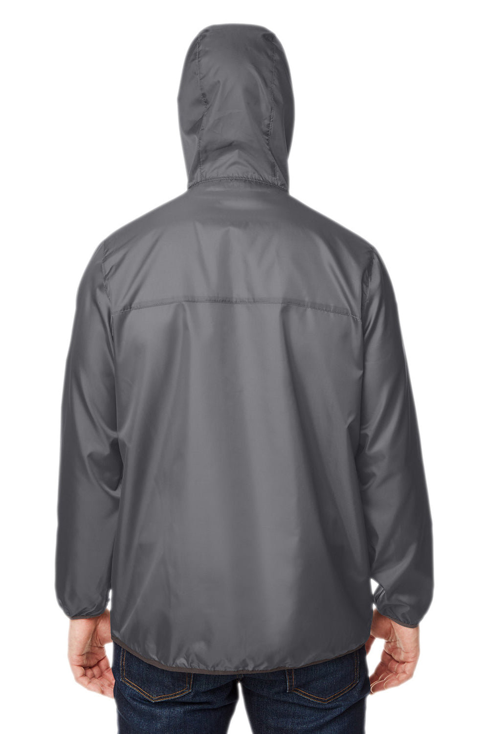 Team 365 TT77 Mens Zone Protect Water Resistant Hooded Packable Hooded 1/4 Zip Anorak Jacket Graphite Grey Model Back