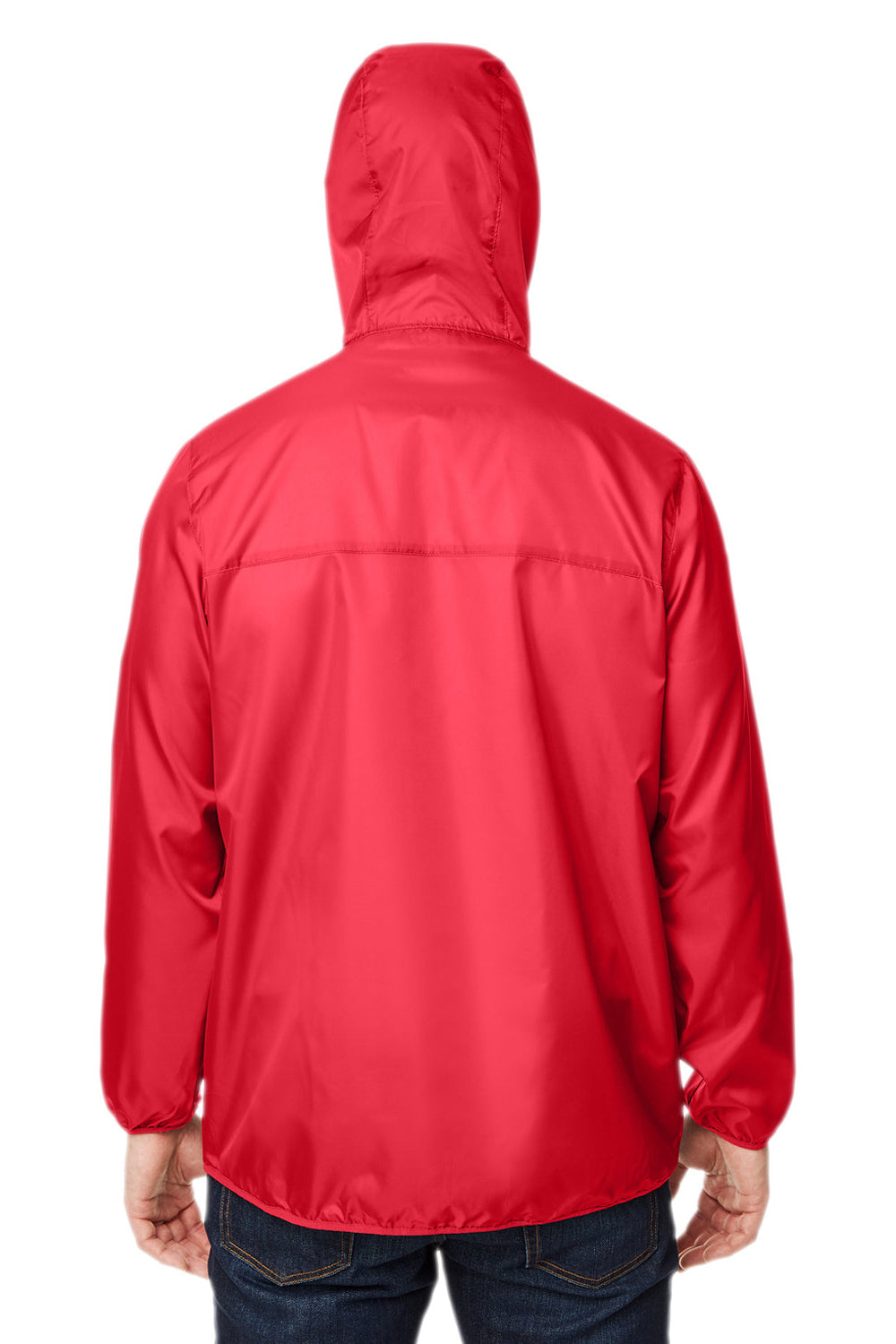 Team 365 TT77 Mens Zone Protect Water Resistant Hooded Packable Hooded 1/4 Zip Anorak Jacket Red Model Back