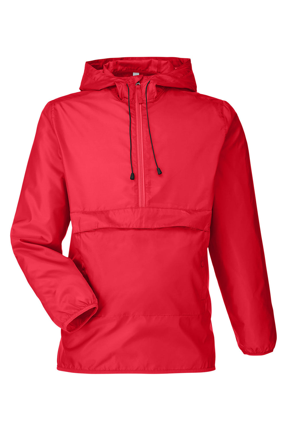 Team 365 TT77 Mens Zone Protect Water Resistant Hooded Packable Hooded 1/4 Zip Anorak Jacket Red Flat Front